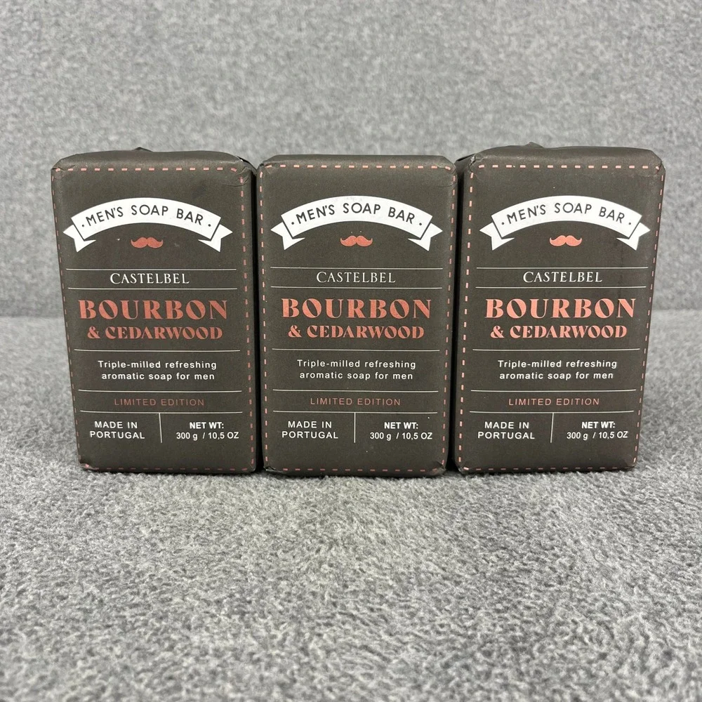 3x Castelbel Soap Bar Men Bourbon Cedarwood Triple Milled Limited Edition 10 oz